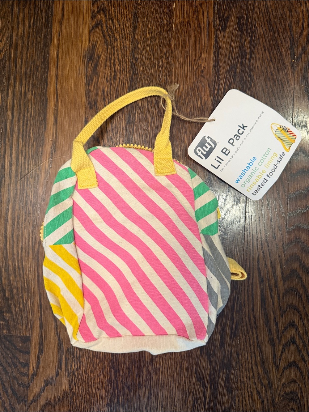 Fluf Lil B Pack Cotton Canvas Striped Wipeable Mini Backpack - Pink, Yellow